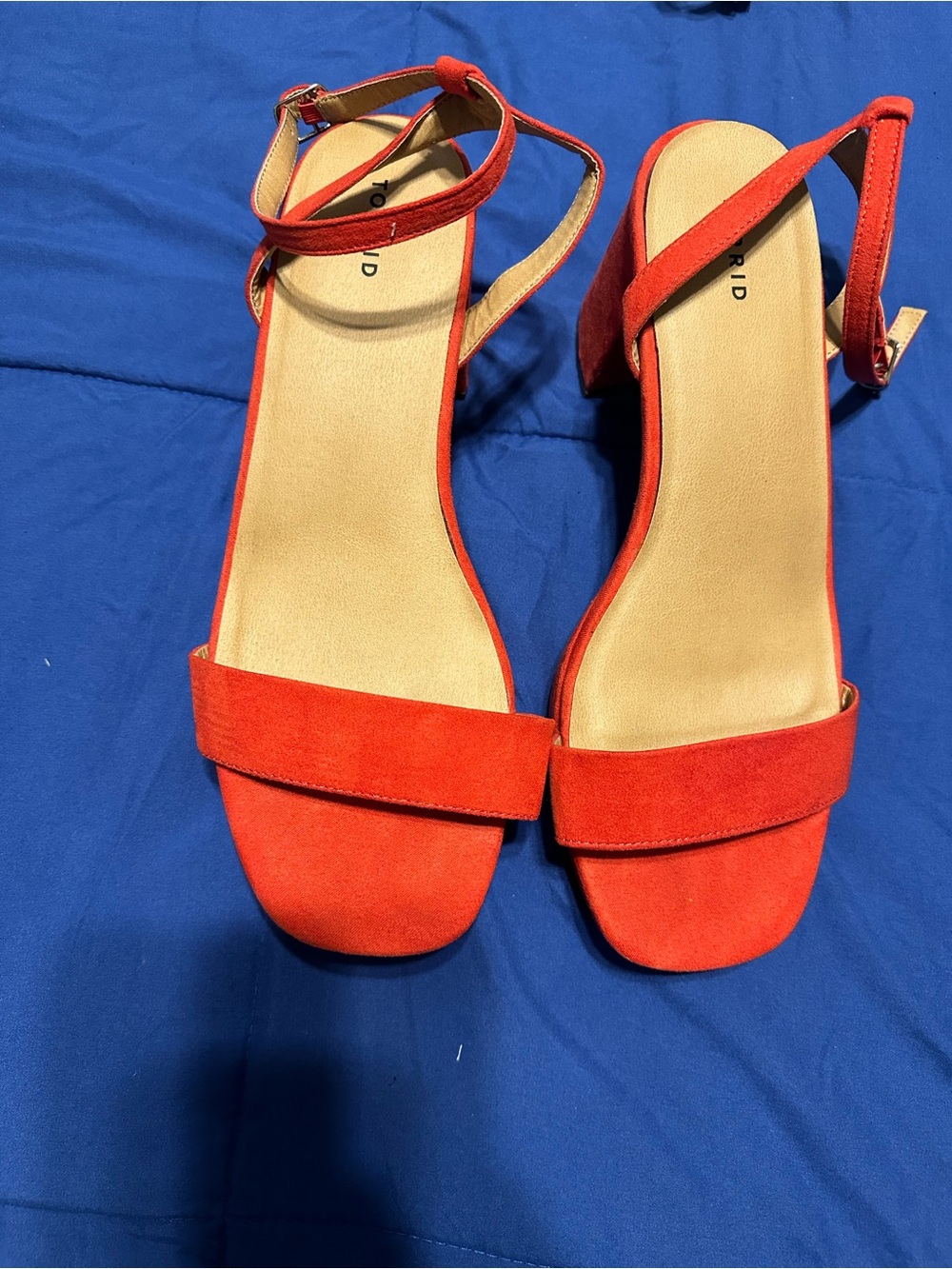 torrid Red Suede-Look Block Heel Sandals with Ankle Strap